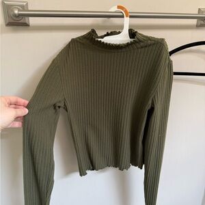 bp Olive Green Ribbed Mock-Neck Long-Sleeve Top